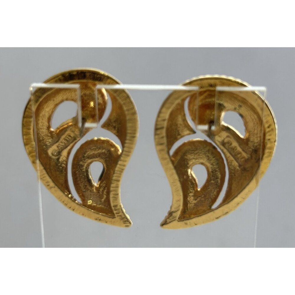 1980s Earrings Pierced Red Cream Black Enamel on Gold Paisley Shaped Valley Girl - Picture 3 of 7